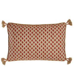 Lacefields Design Sahara Geranium Lumber Pillow with Tassels and Burlap Pipping